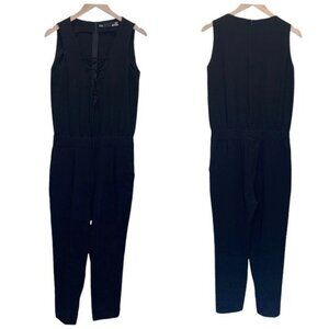 Love Moschino Womens Black Sleeveless Jumpsuit Size 6 Lace-Up Front Back Zipper